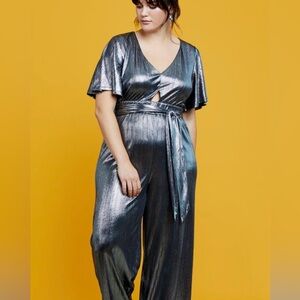 Eloquii Metallic Silver Jumpsuit - Plus Size